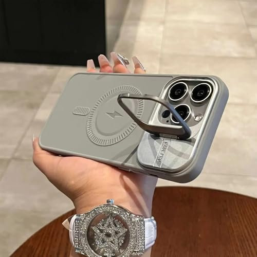 VFDHN Standhülle für iPhone 16 15 14 Plus 13 12 11 Pro Max Abdeckung Magnetischer kabelloser Ladekameraobjektivhalter Weich Matt, grau, für iPhone 16Plus