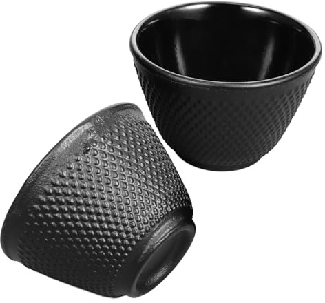 HOMOBABE Ensemble de 2 Tasses à Thé en Fonte Noire 120ml, Construction Solide et Isolation, Style Rétro Maison Bureau
