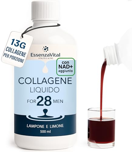 Collagene Liquido 13g Puro 13.000 mg con NAD+ e Acido Ialuronico, Collagene Idrolizzato Bere - Epigenetico e Puro in Monodose - Dosaggio massimo Collagen Bovino (500 ml, Uomini)