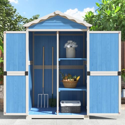 Abri de Jardin en Bois pour Meubles de Jardin, abri de Jardin pour Outils de terrasse, respectueux de l'environnement, résistant à la lumière, aux intempéries, sans Entretien, sûr et fiable, Bleu