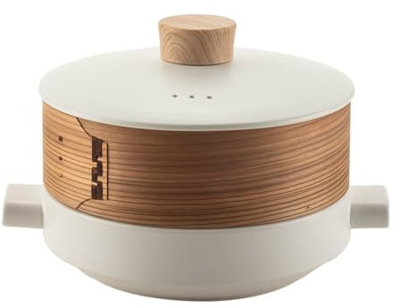 Vnook Keramik Auflaufform, Doppelschichtiger Schmortopf aus Ton mit Dampfkorb, Keramiktopf mit Deckel, Japanischer Auflauf, Haushaltsauflauf, Zum Dämpfen und Kochen(2L)
