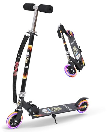 Habib Kinderroller – Mitwachsender Tretroller & Scooter mit LED Rädern, Klappbar, 4 Stufen Höhenverstellbar für Kinder 3-10 Jahre, Jungen & Mädchen