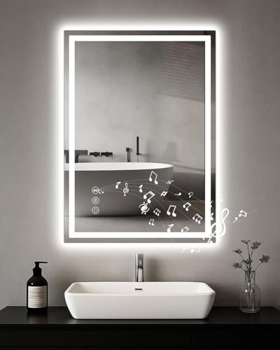 Habison LED-badrumsspegel, 50 x 70 cm spegel med belysning med bluetooth-touch-strömbrytare, dimbar ljusfärg 3 färgtemperatur, imfri badrumsspegel med ljus med Bluetooth för badrum, toalett