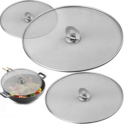 YEMAJIE 3 Stück Spritzschutz，Multifunktionale Edelstahl Spritzschutz Pfannen Küchen Bratpfanne Öl Proofing Deckel （25cm 29cm 33cm Durchmesser） für eine Vielzahl von Pfanne Bratpfannen