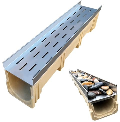 Tubo di scarico a canale resistente, 100 cm, sistema di drenaggio per esterni per patio e cemento, deviatore dell'acqua a tunnel a U per ciottoli e pietra, grondaia resistente
