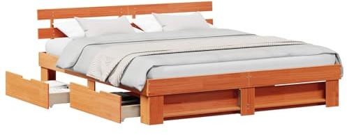vidaXL Bettrahmen Wachsbraun 180 x 200 cm Massives Kiefernholz, Moderner rechteckiger Holz-Bett, stylisches Design mit viel Stauraum, minimalistische Schlafzimmer-Ästhetik