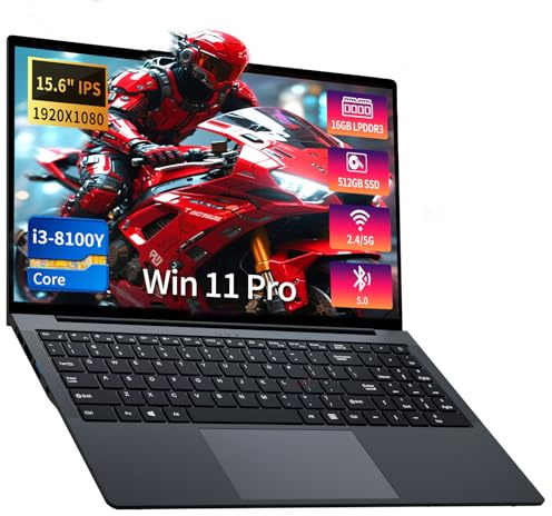PC Portatile 15.6 Pollici, Win 11 Notebook Core I3-8100Y CPU, Notebook 16GB RAM 512GB SSD, Laptop 1080P IPS FHD Schermo, Portatile con Type-C+TF Card Slot+Mini HDMI+USB3.0+Mini-HDMI+BT5+Webcam+WIFI5