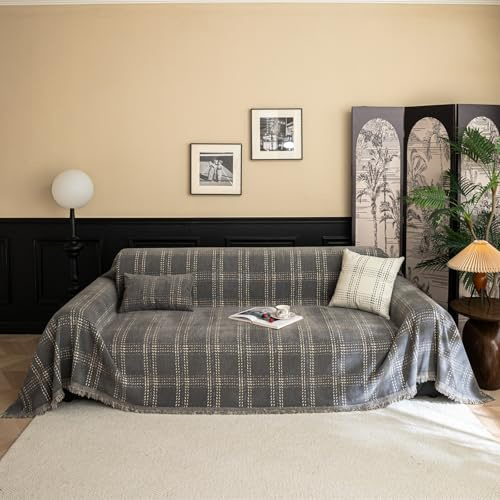 Copridivano classico a copertura completa, coperta multifunzionale per 4 stagioni, per divano a 4 posti, di grandi dimensioni (180 x 340 cm, grigio), elegante protezione per divano e coperta