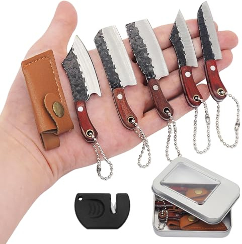 JAEZZIY Mini Knife Set, Pocket Knife with Sharpener, Tiny knife Cleaver Keychain Tiny Things for Package Opener, Box Cutter, Letter Opener - Set of 5