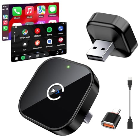 Adattatore CarPlay Wireless 2025 – Bluetooth 5.3 & WiFi 6, Plug & Play USB-A/USB-C, connessione stabile, compatibile con CarPlay & Android Auto filare (2pcs)