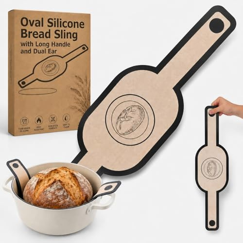 Gadpiparty Silicone Bread Sling Oval Baking Mat with Long Handle Dual Ear Heat-Resistant Non-Stick Mat for Sourdough Bread Making and Dutch Oven Transfer