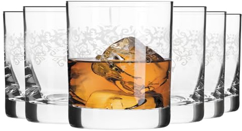 Krosno – Vasos para Whisky 350 ml – Juego de 6 unidades – Colección Krista Deco – Cristal sin Plomo – Diseño Clásico con Motivo Transparente