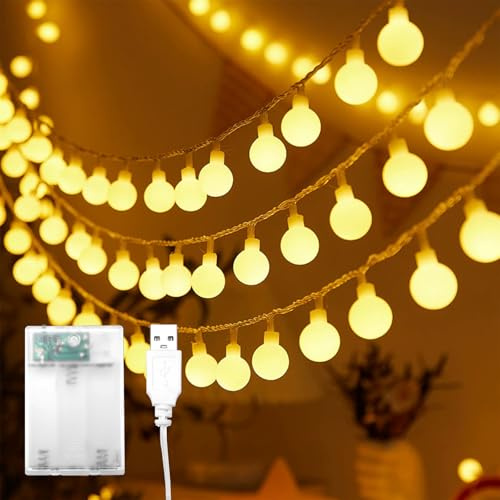 ENLACE Lichterkette Kugeln, 10M 80 LED Warmweiß Lichterkette Kugeln, Batterie/USB-Betrieb, Globe Lichterketten für Weihnachten, Hochzeit, Party, Garten, Camping, Innen Außen