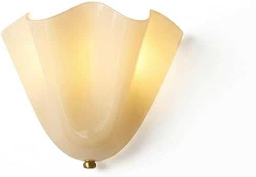 wssdhyy French Vintage Shell Wall Sconce, Mid-Century Elegant Scalloped Glass Shade Bedroom Headboard Light Fixture with H65 Brass Accent,Dual E14 Base,Retro Ambient Lighting for Living Room Balcony/