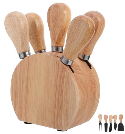 Homoyoyo Ensemble Couteaux à Fromage Inox avec Manche Bois, Bloc en Chêne, 4 Pièces, Accessoires pour Charcuterie et Tartinage, Ustensiles Multifonctions Cuisine et Dégustation Fromages