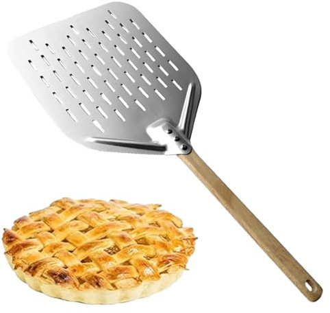 Espátula Para Pizza - Paleta De Acero Inoxidable De 12 Pulgadas Mango De Madera Deslizante Hueco Antiadherente | Cáscara Grande De Diseño Moderno Para El Hogar, Restaurantes, Horno De Pizza, Parrilla,