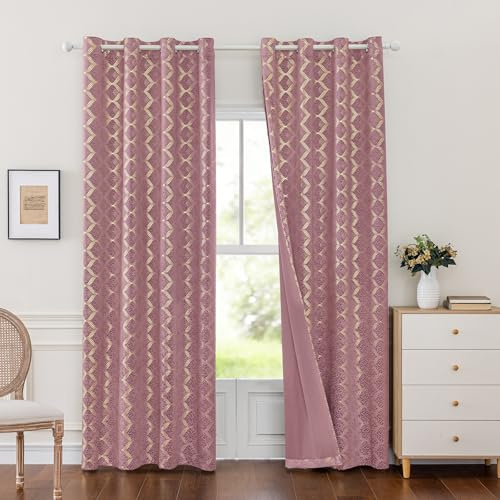 Ystyle Sammetsgardiner om 2 Set, 140x300cm, Gardiner Vardagsrum, Mörkläggningsgardiner, Termiska Gardiner Sammet, Värmeisolerande Gardiner, Gardin Med Öljetter för Vardagsrum Sovrum, Rosa