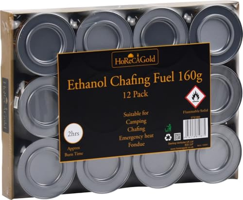 Portable Bio Ethanol Fuel Can for Chafing, Cooking, Heating 12pk (160g (approx 2hrs))