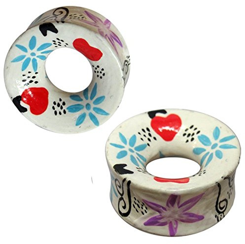 CHICNET Flesh Tunnel Holz Plug Ohrschmuck Teakholz Ohrstecker Ohrringe Herz Blume blau lila rot Expander 20 mm