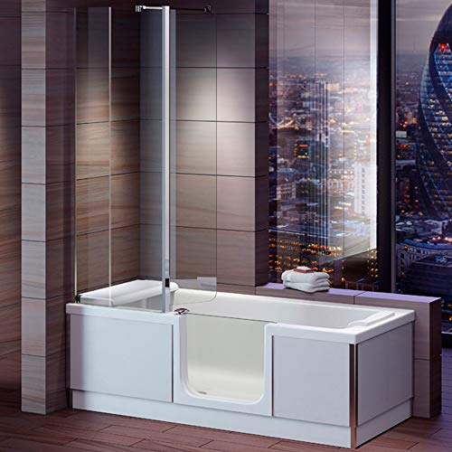 HAK Seniorenbadewanne 180x80x57,5cm, Weiß, Fiberglas, Rechteckig, Alkoven, Praktisch, mit Tür, Duschkabine, Wannenschürze und Ablauf/Sifon, Ausführung RECHTS
