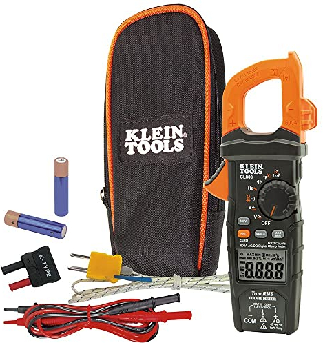 Digital Clamp Meter AC/DC Auto-Ranging 600 Amp Measures Voltage, Resistance, Temp, More Klein Tools CL800, Black/Orange