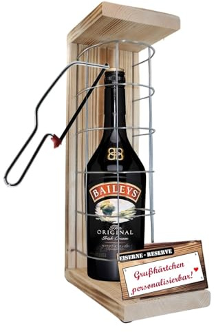 Personalisierte Geschenke für Männer Frauen Geschenkidee - Eiserne Reserve Gitter Text rot Baileys Likör (1 x 0.7 l) incl. Notsäge - Papa Mama Geburtstag Hochzeit