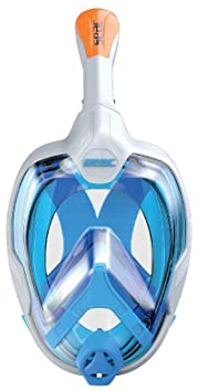 Seac Magica, Maschera Snorkeling Full Face Integrale Anti Appannamento con Morbido Facciale in 4 Taglie, Valvola di Spurgo e Snorkel Dry Top, bianco/blu, S/M