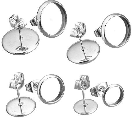 Perlin Edelstahl Ohrstecker mit Ohrmutter Fassung für 10mm Cabochons Ohrsteckerrohlinge Rund für Schmuck 10 Stk M394