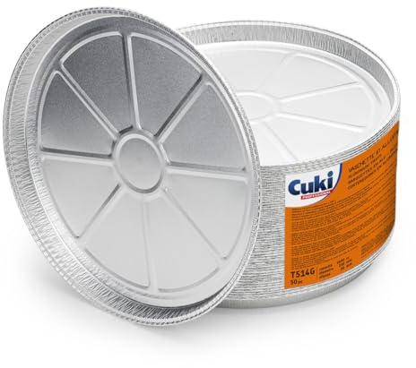 Cuki Professional Vaschette in Alluminio Tonde, ∅ 33 cm x h2 cm, 1 Confezione da 50 Pezzi