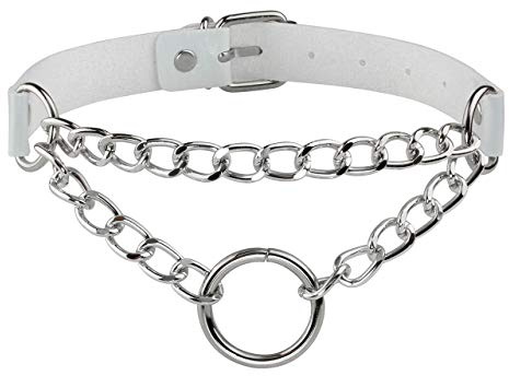 Manfnee PU Leder Choker Punk Goth Emo Circle Kette Choker Halsband Halskette für Frauen Männer verstellbar