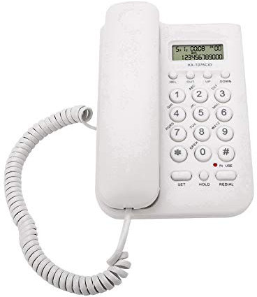 Telefono con Filo, KX-T076 FSK/DTMF Telefono Fisso Fisso da Parete a Doppio per Telefono Domestico/Hotel/Ufficio(Bianca)