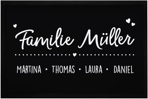 SpecialMe® Fußmatte mit Namen Familie Vornamen Familienname Herzen personalisiert rutschfest & waschbar Weiss 60x40cm