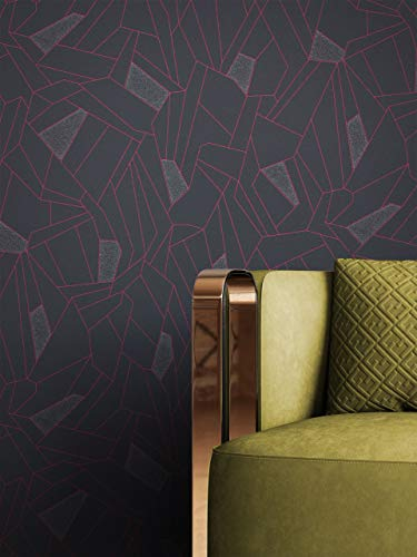 NEWROOM Tapete Schwarz Vlies Geometrisch - Modern Grafisch Glitzer Linien für Wohnzimmer Schlafzimmer