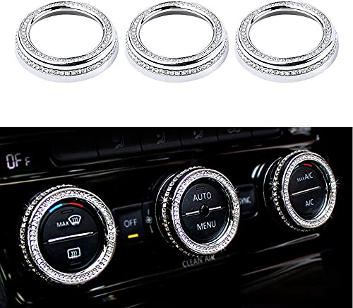 BLINGOOSE für Volkswagen Zubehör VW Tiguan Magotan Passat Arteon CC Glitzer Luft Bedingung Knopf Abdeckung Zink Legierung Kristallstein Silber 3 Stck