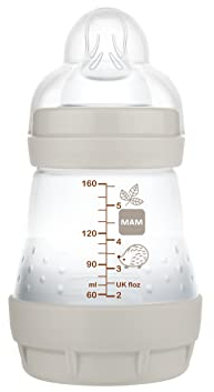 MAM Anti-Colic Bottle, Newborn, 0-2 Months, 160 ml, with 1 Slow Flow Silicone Teat of Easy Acceptance, Self-Sterilizable and Easy to Clean, Easy Start Anti-Colic, Neutral Matt, Pack 1pc