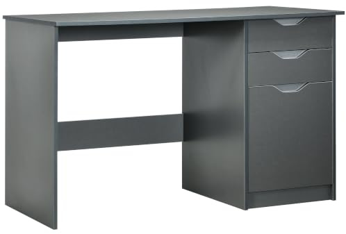 HOMCOM Computer Desk with Drawers High Gloss Workstation 120 x 60cm Grey | Home Office Desk with Storage Cabinet, Study Use