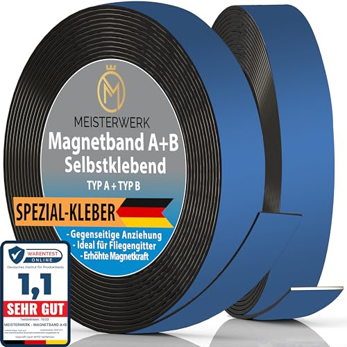 Meisterwerk A B Magnetband für Fliegengitter & Moskitonetze | Magnetband selbstklebend mit stärkstem Spezial Kleber für beste Klebekraft - Verbesserte gegenseitige Anziehung durch Anisotropic Material