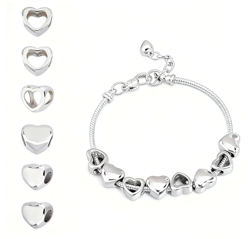 DICOSMETIC 12 Stück 2 Stile Edelstahl Herzperlen Herz Abstandsperlen 10mm Hohle Herz Perlen mit 5mm Groß Loch für Die Armband Halskette Weihnachten Valentinstag Schmuck