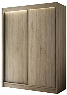 ALTDECOR Kleiderschrank mit furnierten Schiebetüren, kugelgelagerte Führungsschienen und Aluminium-Leisten - BEROG - 120 cm Eiche Sonoma
