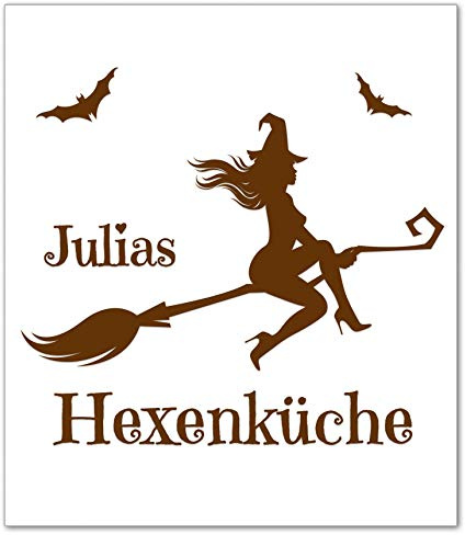 Wallario Herdabdeckplatte/Spritzschutz aus Glas, 1-teilig, 52x60cm, für Ceran- und Induktionsherde, Hexenküche + Wunschname und Wunschfarbe