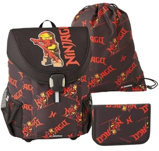 SKANDO BAGS LEGO® NINJAGO® Schulrucksack Jungen Set Red – 3-teiliges Schulranzen Jungen 1. Klasse Set mit Rucksack, Federmäppchen Junge & Turnbeutel – leicht & reflektierend