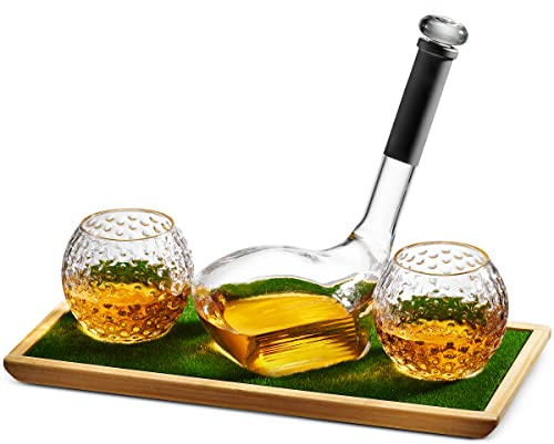 Godinger Whiskey Decanter, Golf Club Liquor Decanter and Golf Ball Whiskey Glasses, Whiskey Gift Set, Gifts for Men