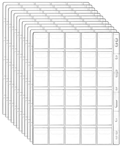 QWORK® 12 Blatt Münzsammlungsseiten, Münztasche für Münzalbum, 9-Loch, 30 Fächer, 35 x 35 mm