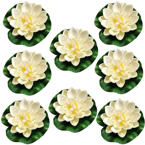 Ninfee artificiali, 8 pezzi, loto artificiale, decorazione galleggiante per laghetti, piante artificiali, ninfee, piante da stagno, decorazione galleggiante per acquario, terrazza, giardino, stagno