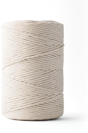 LEDENT Makramee Garn (3mm, 240M, Natur) - Einfach gedrehtes Seil 100% recyceltes Baumwollgarn zum Basteln - Dickes Makramee Garn für kreative Projekte