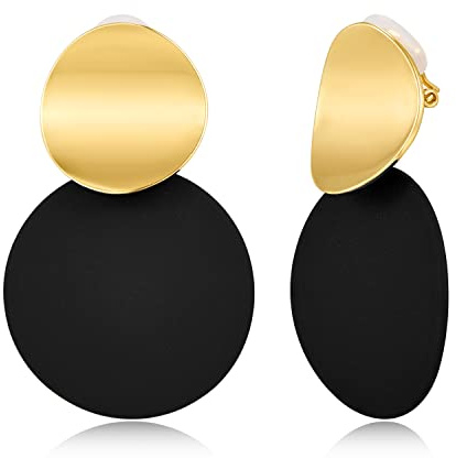 LILIE&WHITE Black and Gold Clip-On Earrings for Women – Hypoallergenic, Stylish and Durable, Gift for Special Occasions