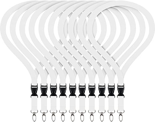 10 x unbedruckte Schlüsselbänder Schlüsselband Lanyard mit Steckschnalle ohne Druck neutral 20 mm breit Steckverschluss Sicherheitsverschluss 10 Stück (Weiß)