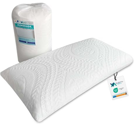 VALENTIA MEDICAL Almohada Viscoelástica 60cm - Núcleo con Funda Supersuave Lavable + Funda Interior - Optima Firmeza y Máximo Confort - Antiácaros - Adaptable al Cuello - Suaves y Ergonómicas