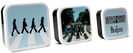 Half Moon Bay The Beatles - Caja de aperitivos | Juego de 3 recipientes de plástico para alimentos con tapas | Lonchera Bento para adultos y niños | Contenedores retro de almacenamiento de alimentos |