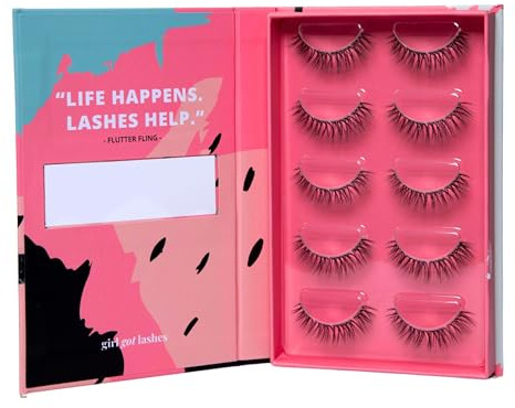 GirlGotLashes Flutter Fling Große Boxen Handgemachte Wimpernextensions Wimpernverlängerung für Zuhause 5 Wimpern-Paare Lashes mit 5-7 Tagen Halt Vegan